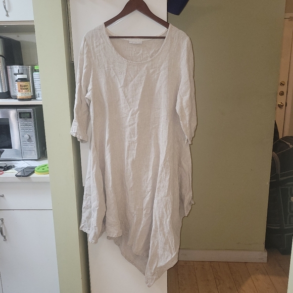 Bryn walker Naida Linen 3/4 Sleeve Asymmetrical Tunic midi dress beige medium - Picture 3 of 8